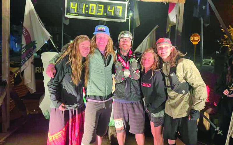 Long time Silverton local Cody Braford at the Hardrock 100 finish with his family and crew. Photo provided by Cody Braford
