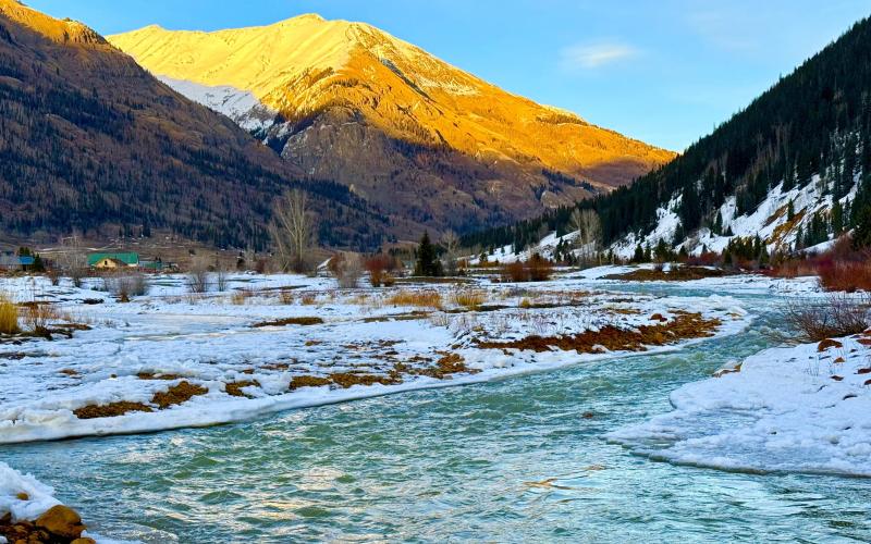 The low snow winter season so far has offered lots of ice on edges of Animas River photo by DeAnne Gallegos