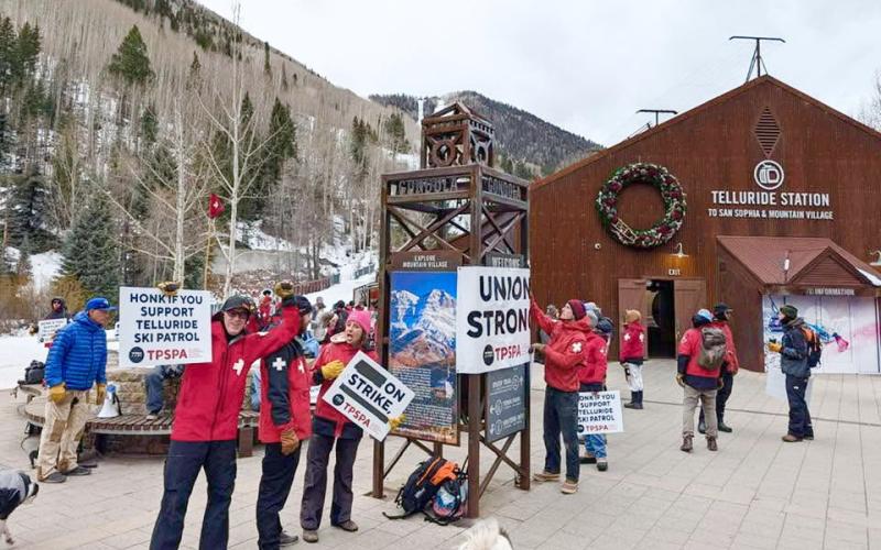 Telluride Ski Patrols strikes against the ski resort shutting it down on Saturday Photo by Angela Dye