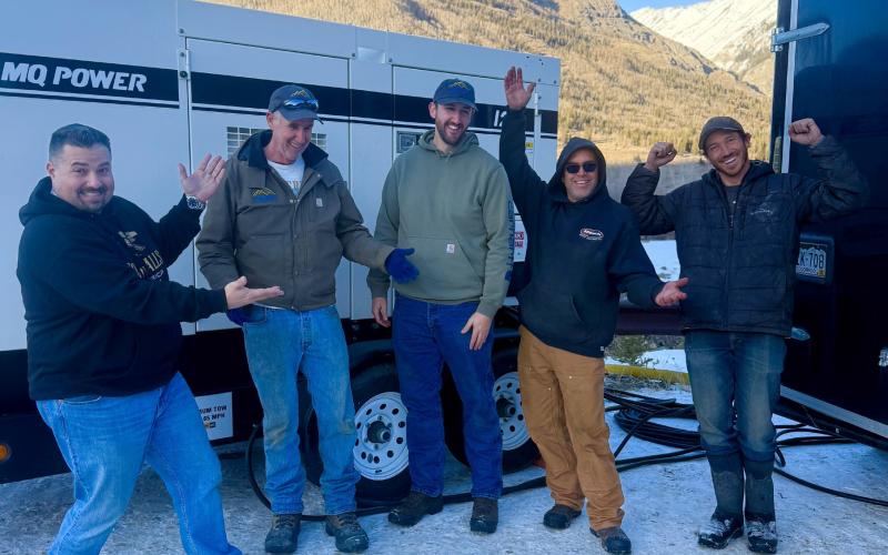Crew celebrates the successful test of snow guns (Jim Harper, John Zarkis, Jarrod Zarkis, Doug Coniff , &amp; Richard Weber photo by DeAnne Gallegos