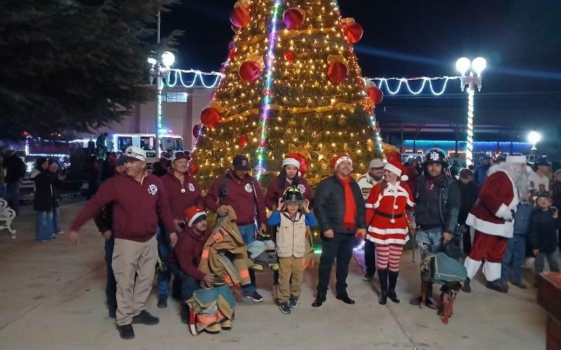 The Madera fire team made the gear a part of their town’s Christmas celebration to show their community the donations made by SSJVFD. Photo credit Madera Fire Department