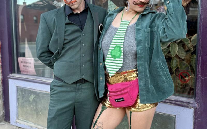Ian Tanner &amp; Evin Harris are ready for the costume contest at The Den photo by DeAnne Gallegos
