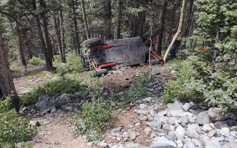OHV rollover on Lackawanna Road Saturday, July 5th, resulting in one adult critically injured. Photo credit Silverton Medical Rescue