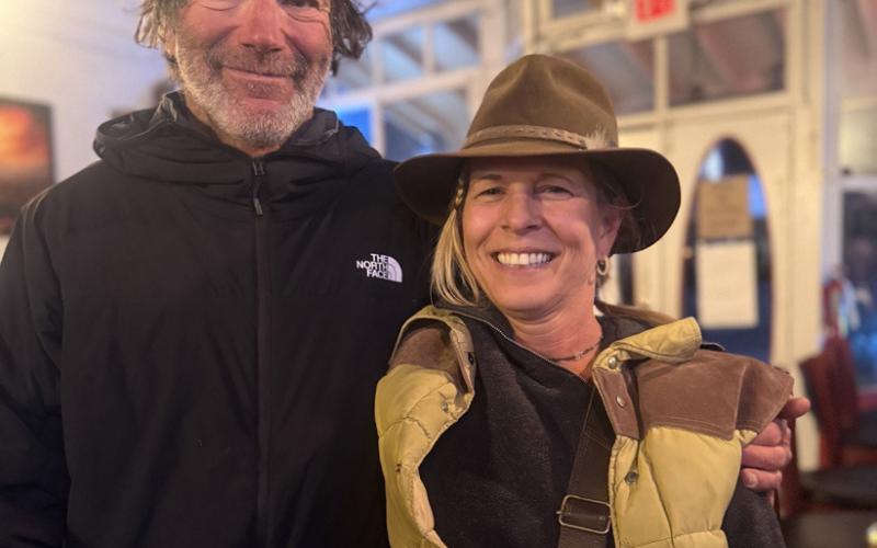 Local ski legend John Shockley and Melissa Childs are longtime friends and had a great time catching up Saturday night at the El Bandito photo by DeAnne Gallegos