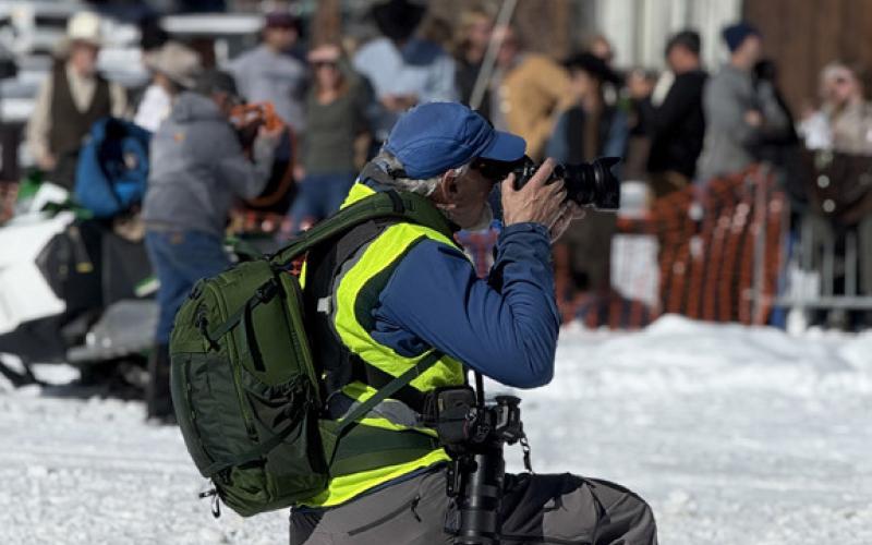 Local photographer Wes Berg was one of the Silverton Skijoring photographers on the racecourse all weekend photo by DeAnne Gallegos