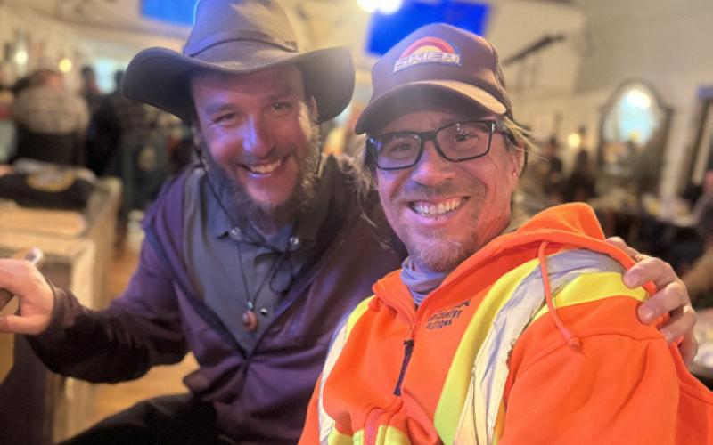 Silverton locals Marshell Thompson and Nate Rock were both snowmobile Skijoring volunteers over the event weekend photo by DeAnne Gallegos