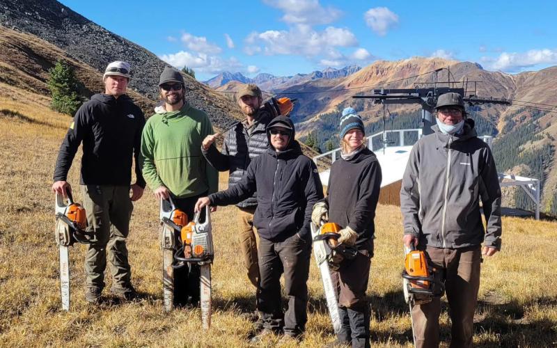 The Silverton Mountain Crew has been working on clearing timber for some cleaned up and new ski runs before winter begins. Photo by John Shockly (far right)