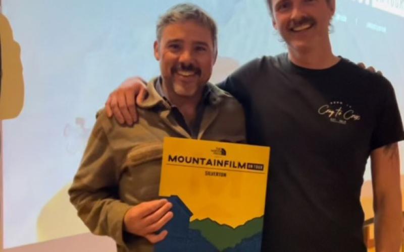Silverton locals Rory Cowie and Brenden Goetz at last year’s Mountainfilm on Tour in Silverton, CO. Photo credit DeAnne Gallegos