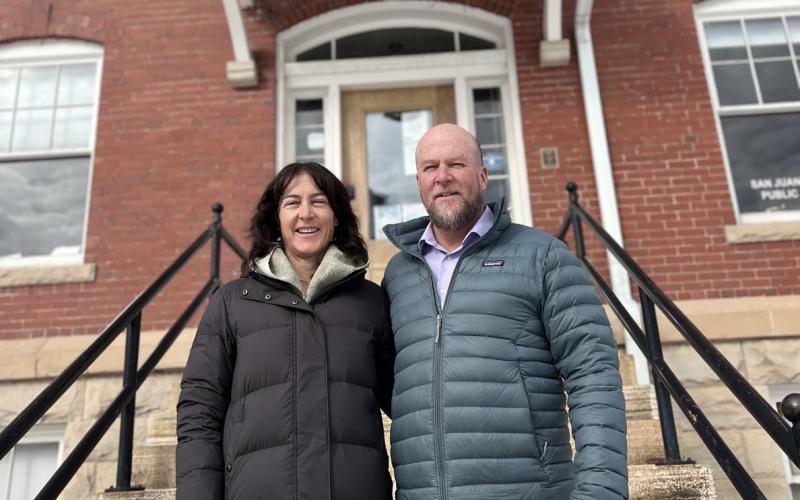 Dr. Yvonne Naughton peditrician and Dr. David Brown internal medicine in front of the main San Juan clinic office here in San Juan County Miner’s Hospital Building last January photo by DeAnne Gallegos