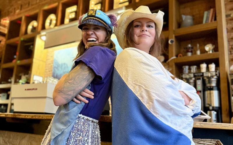 Holly Huebner and Natalie Streeter dressed up in the Birthday party theme of Under the Sea last Tuesday night at The Den photo by DeAnne Gallegos