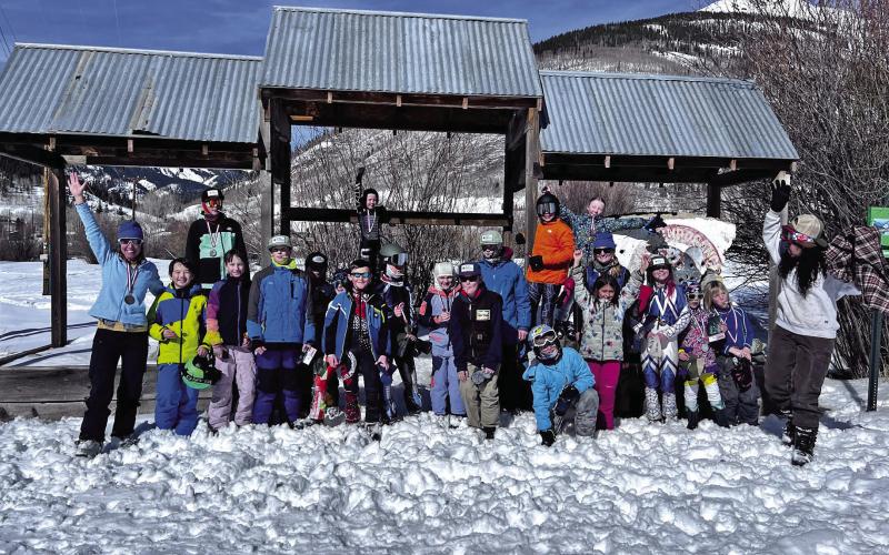 Silverton Miners Ski team and Coach Sallie Barney and Coach Natalie Platt. Photo credit Dayna Kranker