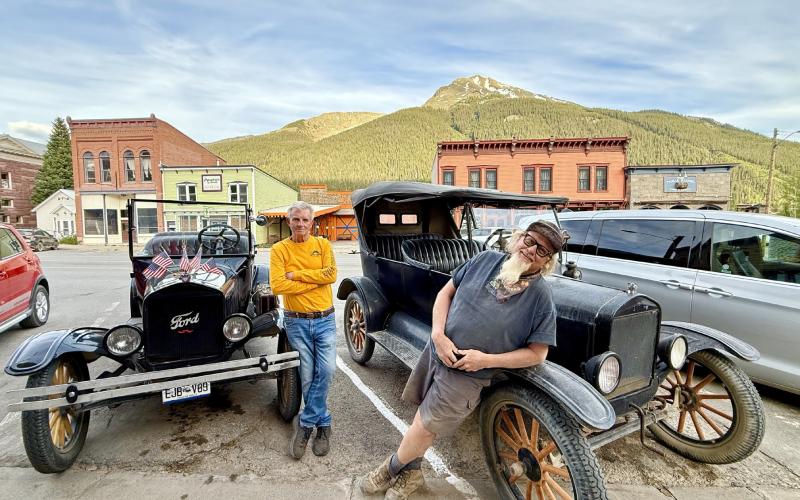 Ken Boden and Danny Castle comparing Model T’s but ended up looking like a rock album cover photo by DeAnne Gallegos