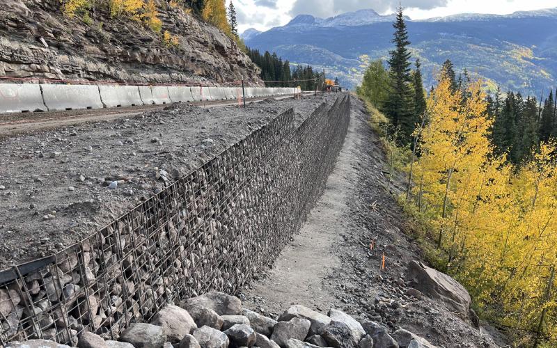 Image showing wall replacement work at the Coal Bank Pass location Mile Point 56.9. Photo by CDOT