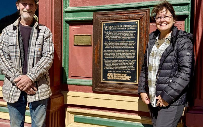 Dan and Susan Haupert visited Silverton for the first time this past week and went to all the historic sites regarding the Silverton Standard newspaper. This plaque on the Grand Imperial Hotel tells the newspaper's history photo by DeAnne Gallegos