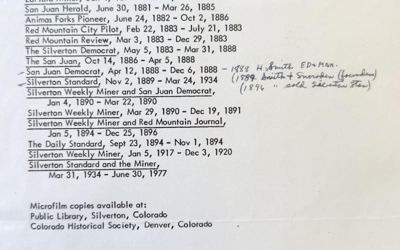 Photo of one of the pages in Susan Haupert's family documents about the history of the Silverton Standard photo by DeAnne Gallegos