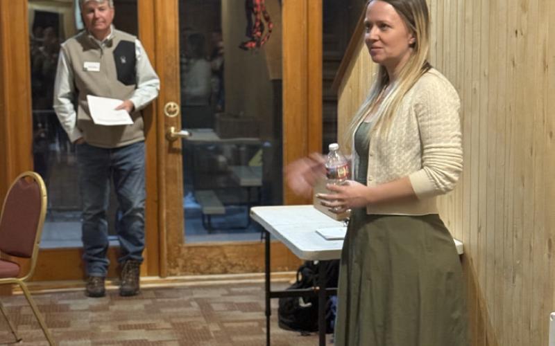 Candidate Angie Sprang talks to the crowd