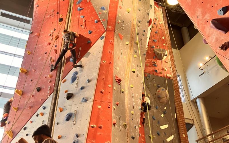 Betsy Barney &amp; Marshall Rodriguez on a steep climb photo by Monica Watton