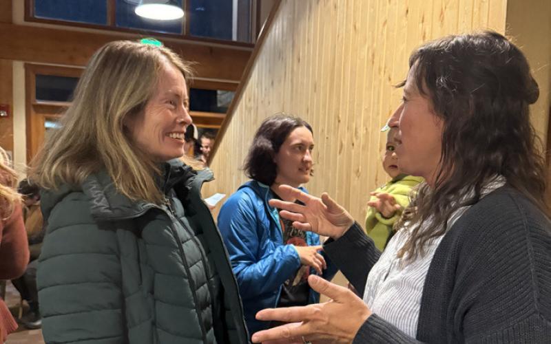 Photo by DeAnne Gallegos Samantha Wright and Sarah Mordecai catch up on the evening of the TOS Candidates night over at Kendall,