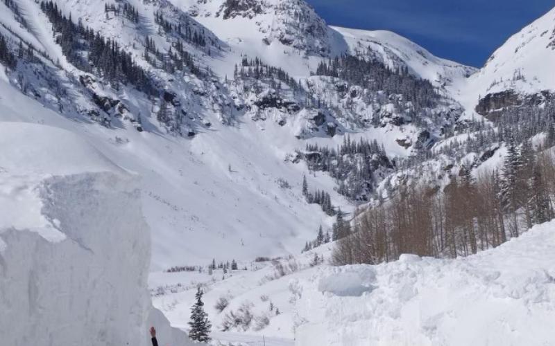 CDOT photo of Chattanooga Curve March 2023 avalanche with a path cut through to open Highway 550. Photo credit CDOT