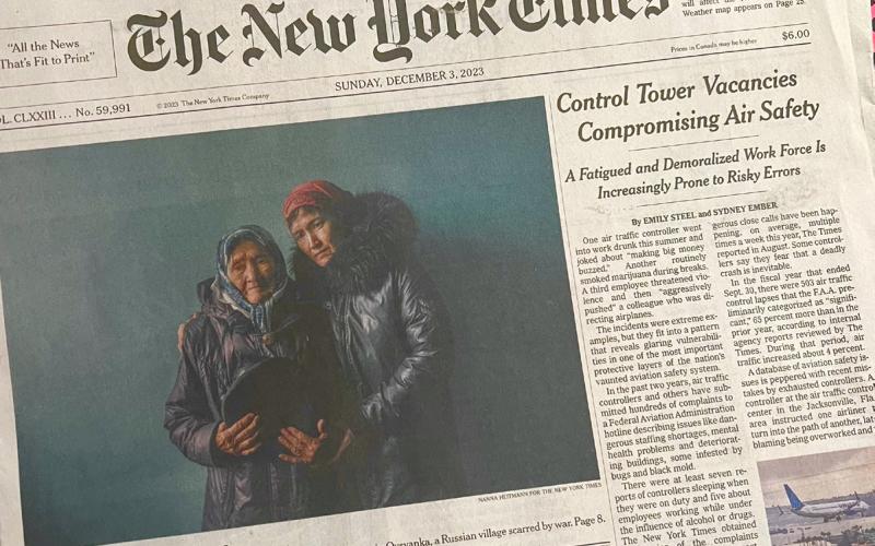 The front page of the Sunday Edition New York Times. Photo credit DeAnne Gallegos