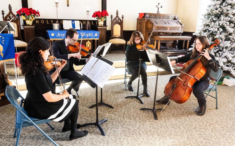 The Anvil Quartet performs at “Strings and Silver Bells” at the First Congregational Church on December 15th. Photo credit Dave Emory
