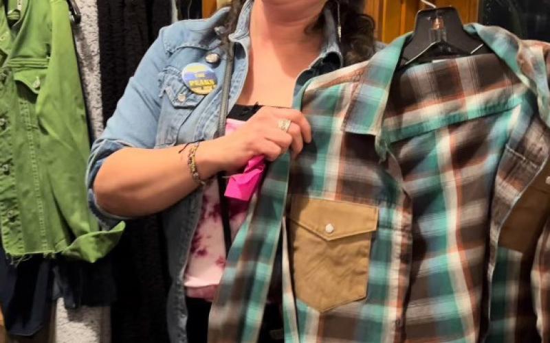 Photo credit DeAnne Gallegos Cassandra Roof a local artists who upcycles clothing .