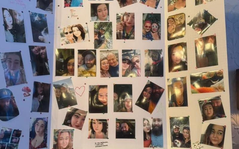 A photo collage celebrating Liz Call at her memorial Photo by Ginger Castle Hejl