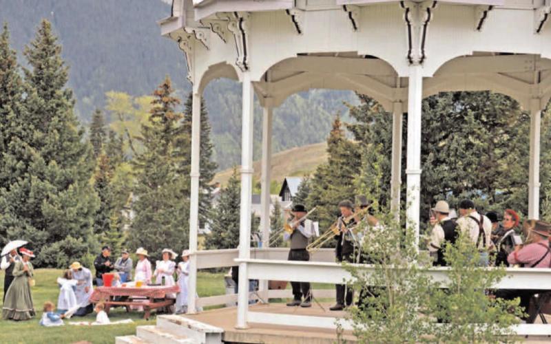 The Silverton Brass Band plays at the Ice Cream Social at Memorial Park on Saturday, June 2, 2012 part of the Step Back in Time celebration hosted by the Durango Victorian Aid Society. RIGHT: Carrie Foisel and Carolyn Wilcox at the San Juan County Historical Society Museum. Dozens of visitors and Silvertonians enjoyed old-fashioned events throughout the weekend.