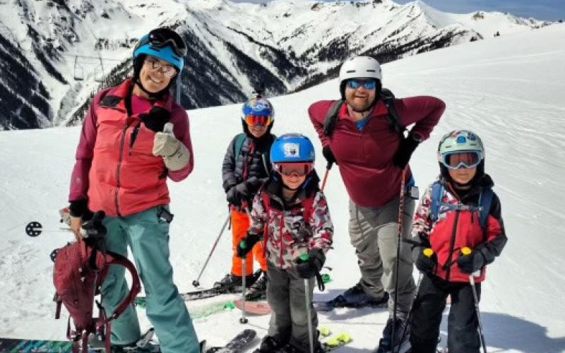 The Kranker family skiing Silverton Mountain. Photo credit Dayna Kranker