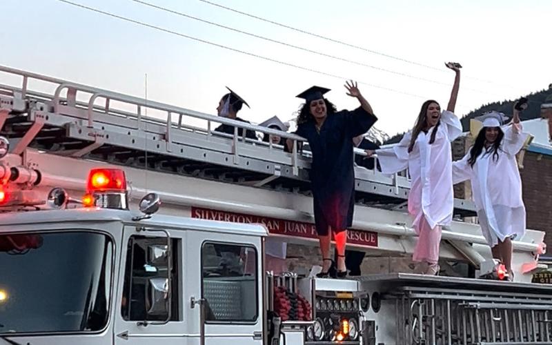 The tradition of parading the graduates by the fire department started during covid and has continued every year since. Photo credit DeAnne Gallegos