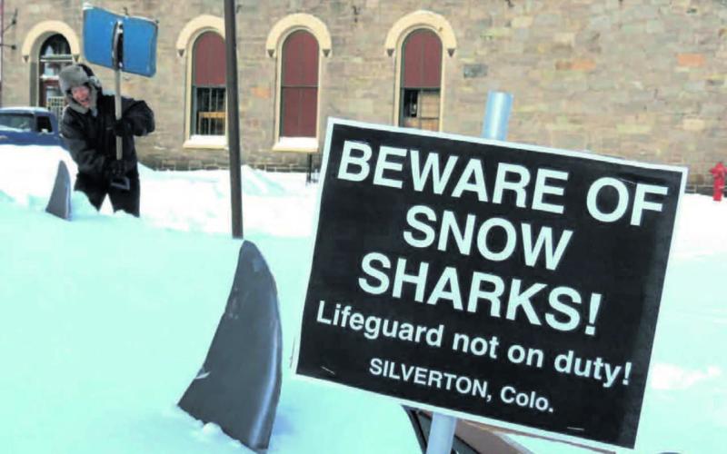 Mark Esper/Silverton Standard &amp; the Miner 10 Years ago -From the 12.12.13 Issue of The Silverton Standard and Miner . Melanie Bergolc of Silverton uses her snow shovel to club a “snow shark” at the Iron Horse pocket park at 12th and Greene streets in downtown Silverton after last week’s storm.