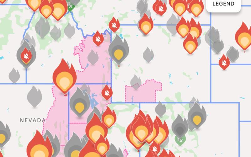 Screenshot of Watch Duty smart phone app on Tuesday of active fires on the west and cause of smoke in our air.