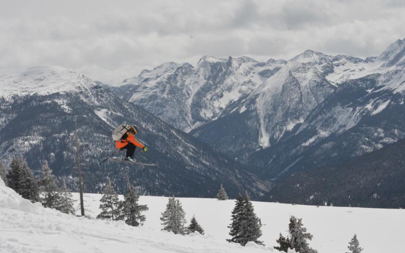 Silverton Local Griff Pinto flies off the jump at this first annual snow jump event. Photo credit Double A Gelande event
