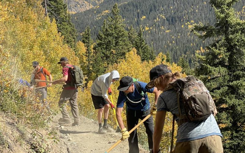 Trail crews working on the Baker's Park construction. Photo credit Silverton Singletrack Society