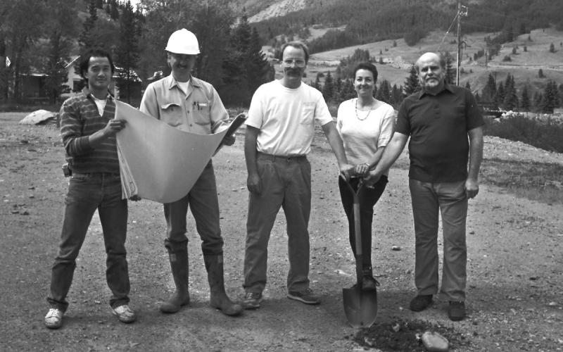 Groundbreaking Photo at the Allen Nossaman Memorial Archives, L-R/ Loren Lew, Bill Jones, Scott Fetchenheir, Bev Rich and Fritz Klinke