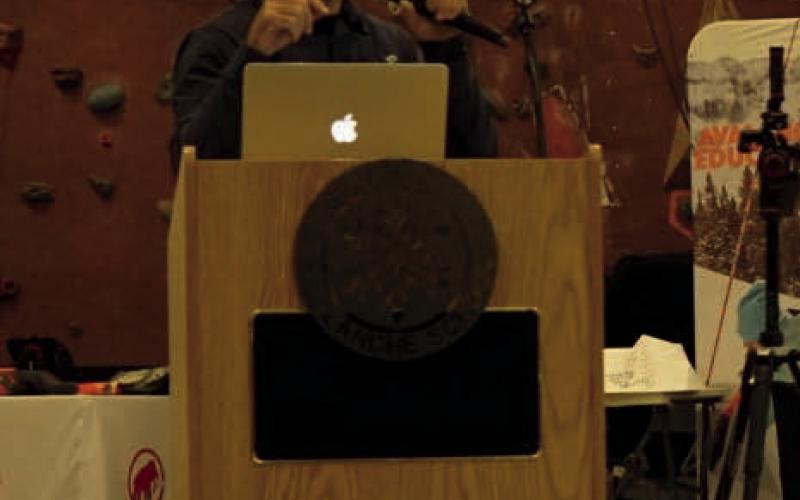 Local CAIC Avalanche Forecaster Jeremy Yanko presents at 4SAW. Photo credit SAS