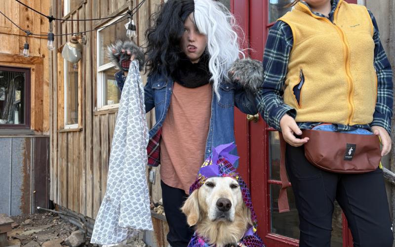 Elida, Hawkins and Toots Mead all were ready for an evening of Trick or Treating photo by Anne Izard