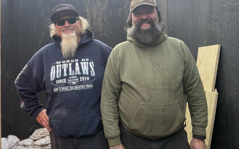 Danny Castle and Mike “Black Beard” with the local community radio station KSJC built the Dera Deli of Death Haunted House and plan to add a room to it every year. photo by Anne Izard