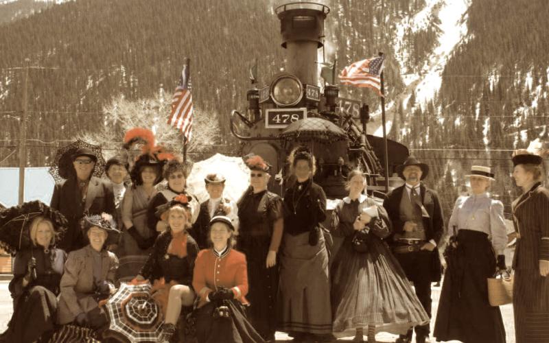 Looks like a long time ago! Silvertonians and others dressed in old-fashioned clothes pose in front of the first Durango &amp; Silverton Narrow Gauge Railroad train of the season to arrive in town on Saturday, May 7, 2011. 15 years ago. Photo by: Mark Esper/ Silverton Standard
