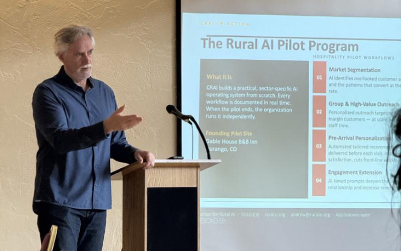 CRAI Executive Director Andrew Aitken presents to the local business community at this year’s Silverton Business Summit photo by DeAnne Gallegos