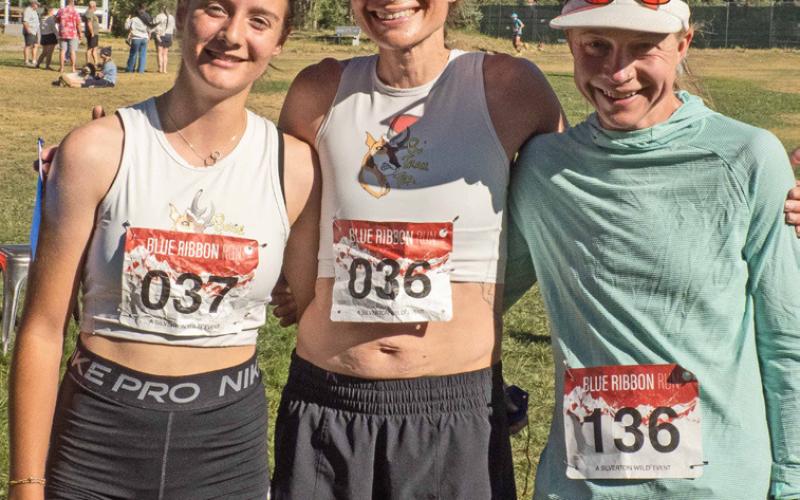 5k/ Maddie Tookey, Silverton (2nd), Amber Tookey, Silverton (1st), Careth Arnold, Paonia (3rd) photo by Ray Dileo