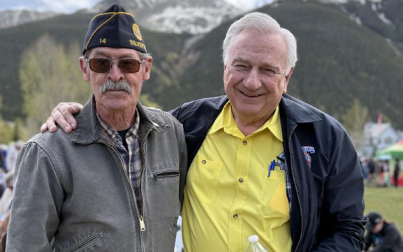 Gary Davis and Al Harper gave the welcome speeches to the Gold Star Family, veterans, and spectators on Saturday photo by DeAnne Gallegos