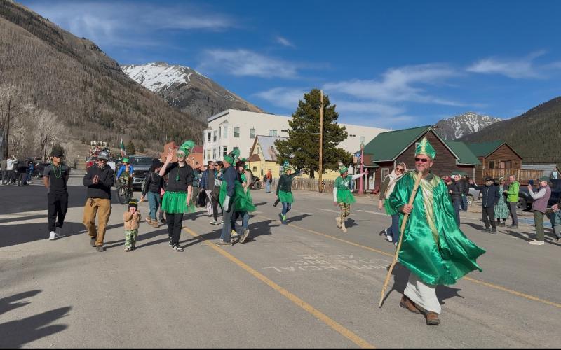 1st annual Silverton St Patrick's Day Shenanigans Parade coming down Greene Street photo by DeAnne Gallegos