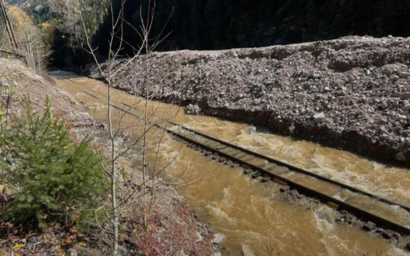 Flooded tracks causes one week suspended train service to Silverton. photo by DSNGRR
