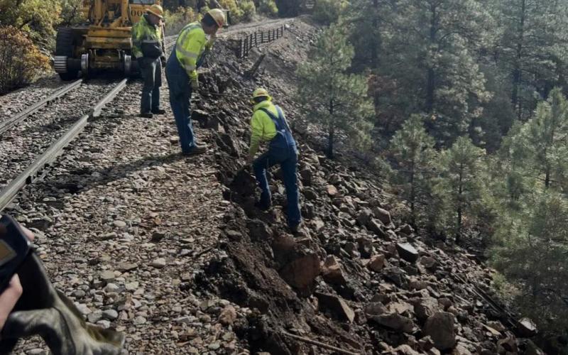 Photo by DSNGRR Train crews worked on track damage due to rains.