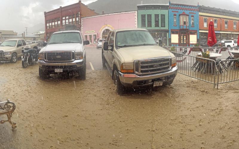 A true “gully washer!” Heavy rain hit downtown Silverton and the surrounding area, causing mud and rock slides, including one that blocked the train. Photo credit Scott Fetchenhier
