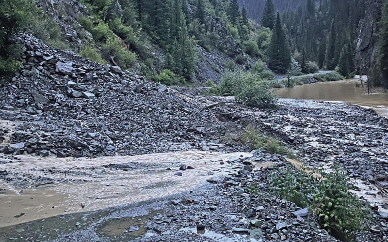 A mud and rock slide outside of Silverton under the Mayflower Mill. Photo credit Scott Fetchenhier