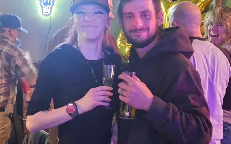 Brittany Yamagiwa and Elias Snow enjoyed a moment right before New Year's at the Alpine Tavern photo by Shiloh Sams