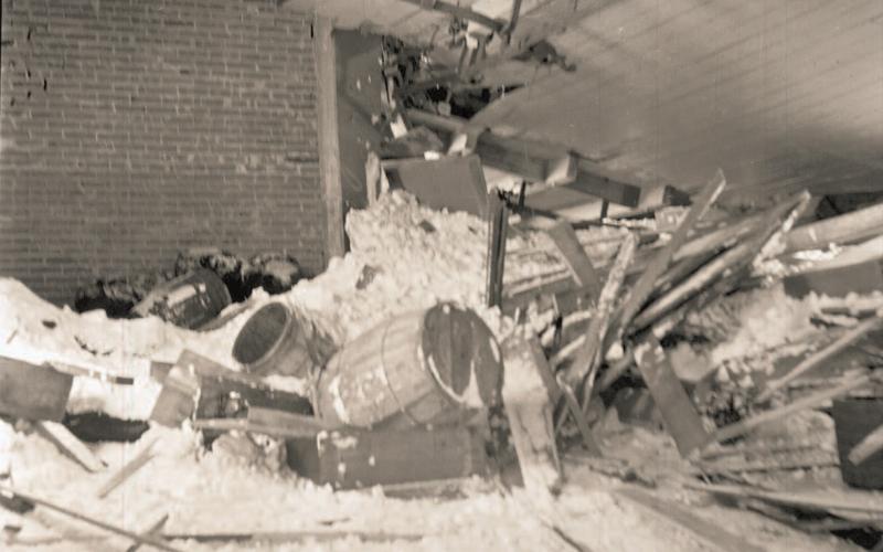 The interior of Bert Brown’s slaughterhouse on Mineral Creek above Silverton after it was hit by a snowslide on Wednesday, March 4, 1908. Photo courtesy of San Juan County Historical Society