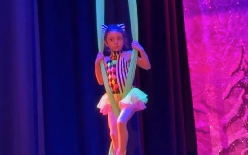 Photo by Janice Sanders Ava Andrade on silks for Weehawken’s Polar Express in Montrose
